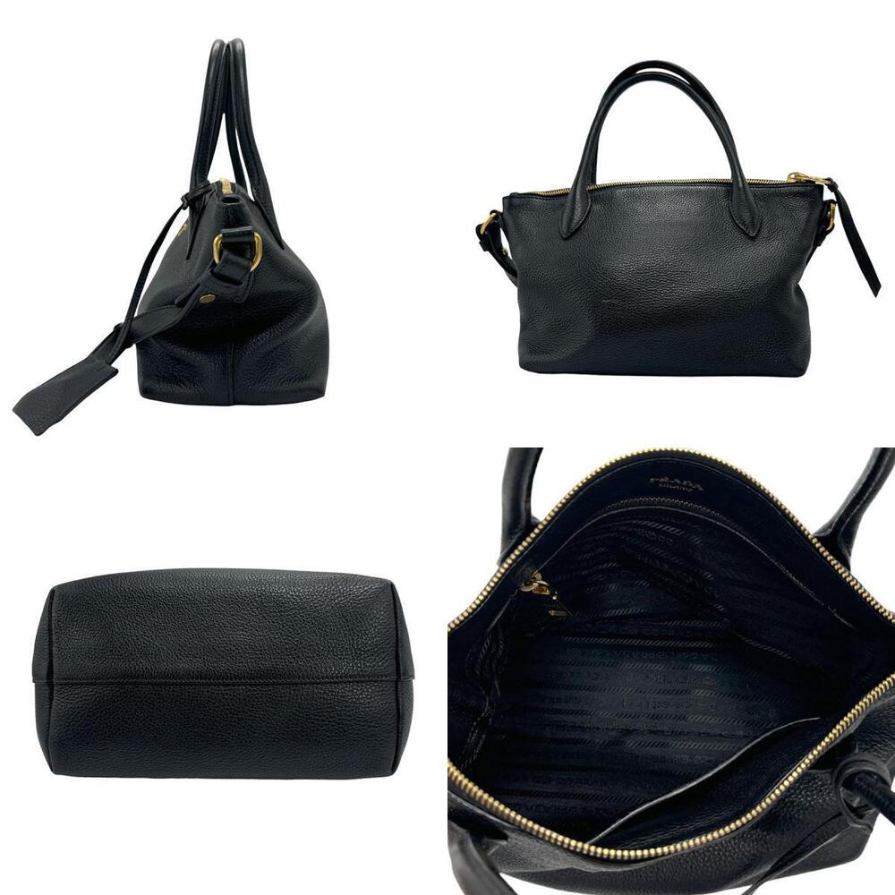 Prada Shine Shoulder Tote Leather Black Black Bag Vitello